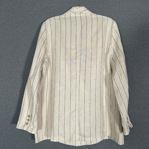 Banana Republic women size 16 double breasted blazer beige stripe 100% linen - Picture 6 of 11